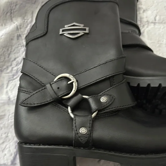 🔵 “NWOT” HARLEY-DAVIDSON Black Leather Motorcycle Boots - Picture 5 of 13